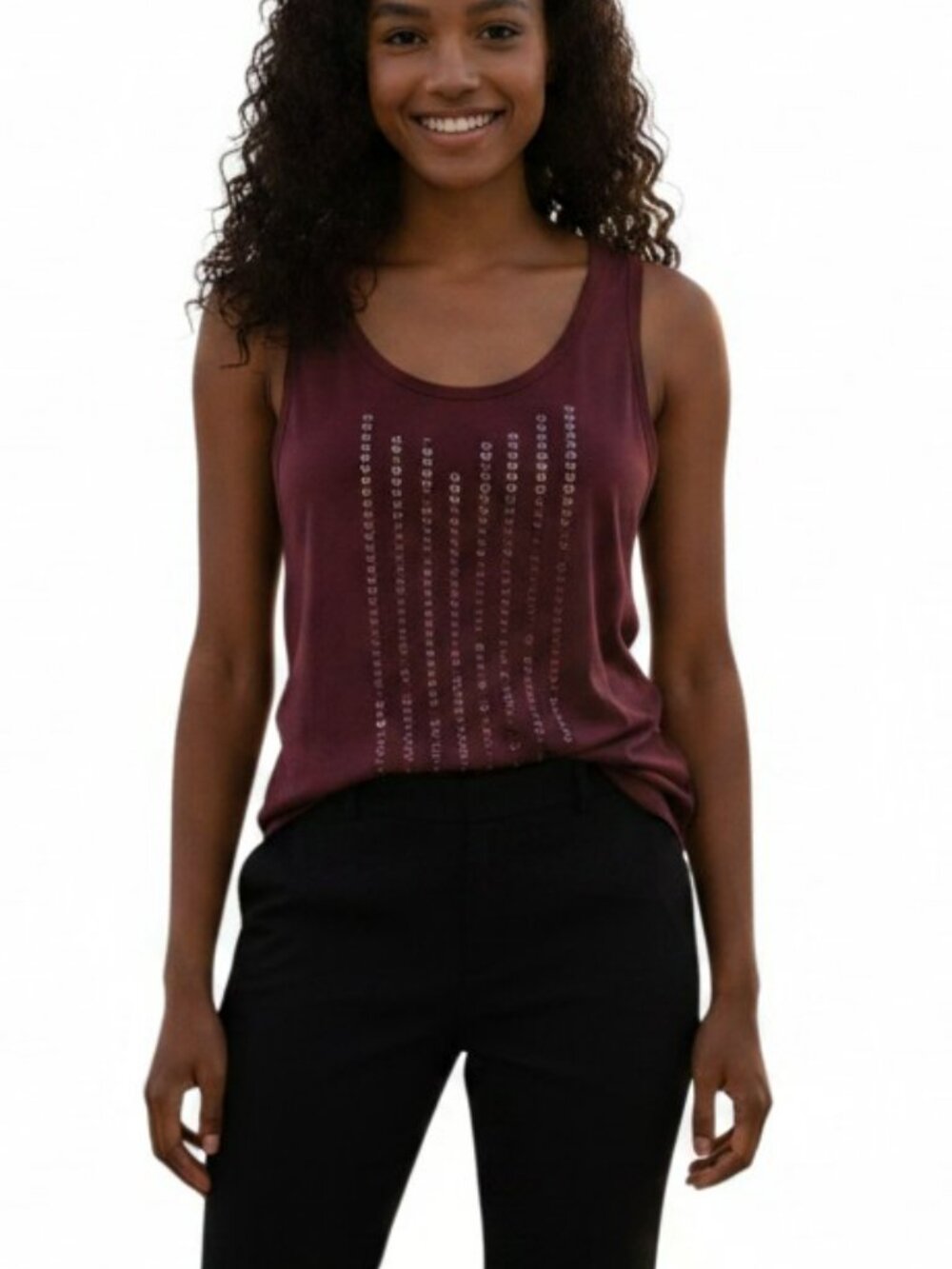 GAP Burgundy Sequin Stripe Tank Top Sleeveless Sparkle Holiday Shirt Size Medium
